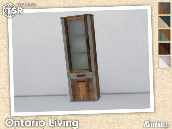 Sims 4 — Ontario Small Tall Cupboard by Mutske — Ontario Livingroom set with seating, surface and more, some have slots