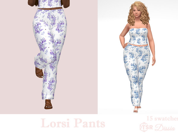 Sims 4 — Lorsi Pants by Dissia — Loose comfy floral high waist tied pants Available in 15 swatches