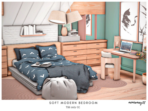 Sims 4 — Modern Soft Bedroom by Moniamay72 — A beautiful modern Bedroom in light wooden colors.