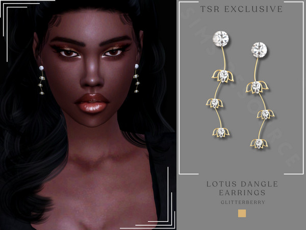 Sims 4 — Lotus Dangle Earrings by Glitterberryfly — A gold lotus dangle earring set in gold with diamonds