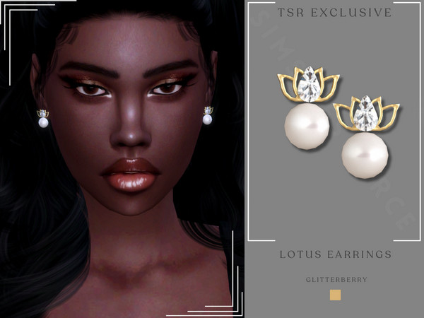 Sims 4 — Lotus Earrings by Glitterberryfly — A lotus gold earring with pearls
