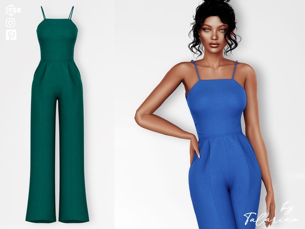 Sims 4 — Helena Jumpsuit by talarian — Sleek sleeveless wide-leg jumpsuit with delicate spaghetti straps Available in 25