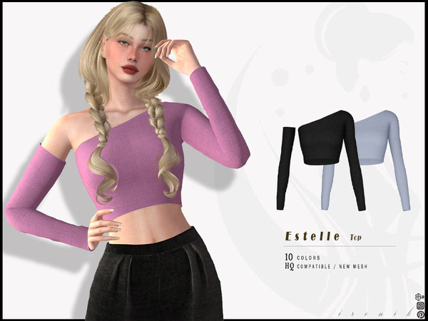 Sims 4 — Estelle Top by _ironik_ — -10 Colors