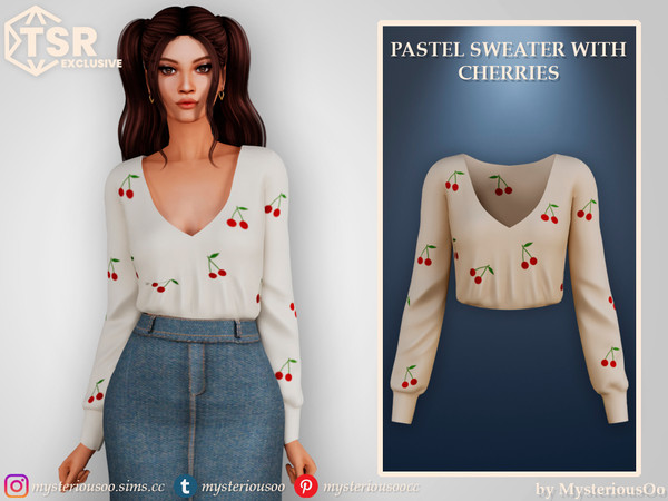 Sims 4 — Pastel sweater with cherries by MysteriousOo — Pastel sweater with cherries in 8 colors