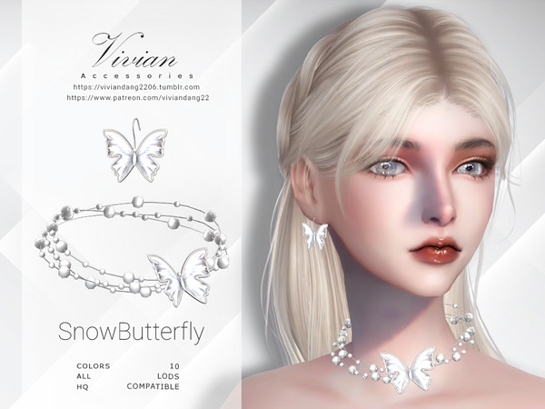 Sims 4 — VivianDang_AF_SnowButterflySet_Necklace.package by VivianDang — - Contains 5 items: Necklace, earing, bracelet,