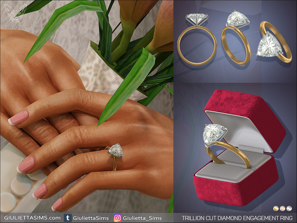 Sims 4 — Trillion Cut Diamond Engagement Ring by feyona — Trillion Cut Diamond Engagement Ring with a curved 2 carat