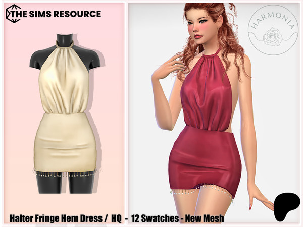 Sims 4 — Patreon - Halter Fringe Hem Dress by Harmonia — New Mesh