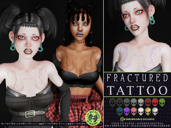Sims 4 — Fractured Tattoo by unidentifiedsims — x10 Colours