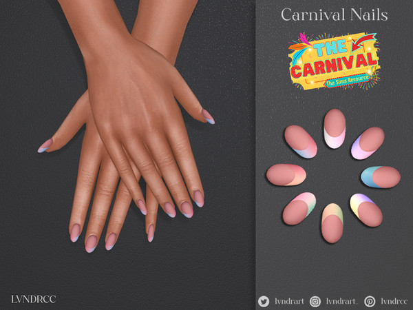 Sims 4 — (The Carnival) Carnival Nails by LVNDRCC — Short round nails with ombre style detail, in light shades perfect