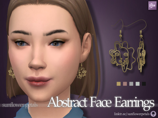 Sims 4 — Abstract Face Earrings by SunflowerPetalsCC — A pair of earrings in the shape of a face. Comes in 5 metal