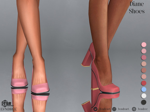 Sims 4 — Diane Shoes by LVNDRCC — Square toe pumps on a wide heel in a variety of light, pastel and neutral shades.