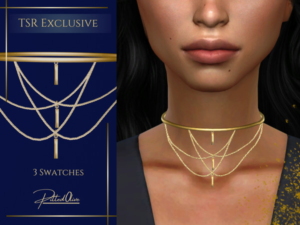 Sims 4 — Maeve Choker by Pitted0live — Layered choker with chains and rectangle pendants Custom catalog image