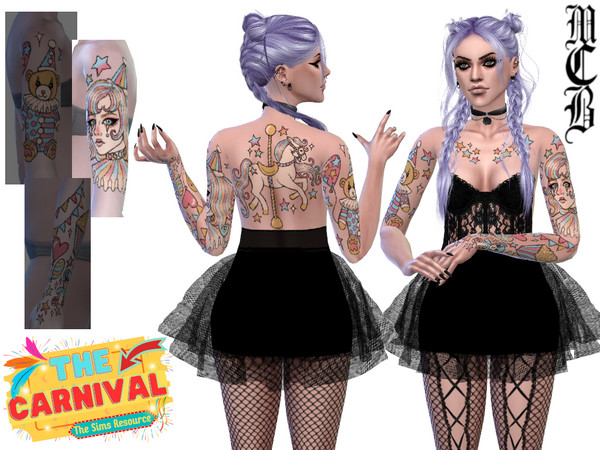Sims 4 — Carnival Upper Arm Tattoo (Left) by MaruChanBe2 — A carnival themed tattoos for your cuties.