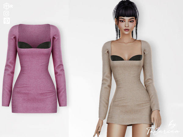 Sims 4 — Anahi Dress by talarian — tight-fitting mini dress with long sleeves and built-in leather bra detail Available