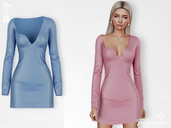 Sims 4 — Ari Dress by talarian — Sleek mini dress with long sleeves and a deep V-neckline Available in 29 colors All