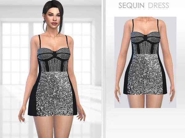 Sims 4 — Sequin Dress by Puresim — Black sequined dress for female sims
