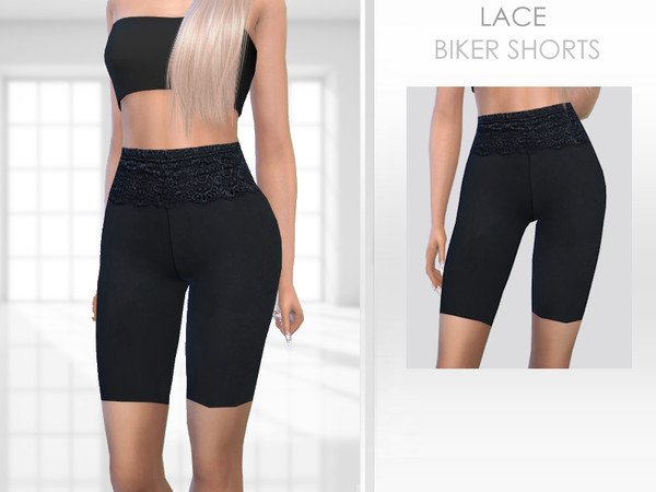 Sims 4 — Lace Biker Shorts by Puresim — A black lace biker shorts .
