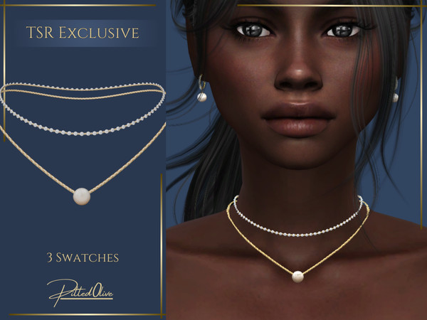 Sims 4 — Sera Necklace by Pitted0live — Chain layered necklace with diamonds and a pearl pendant Custom catalog image