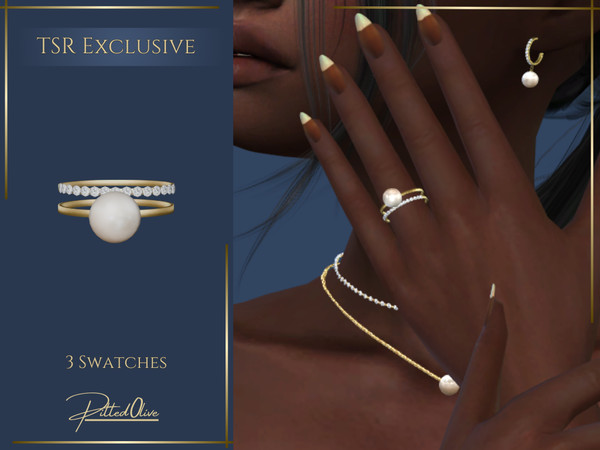 Sims 4 — Sera Ring by Pitted0live — Stacked ring with a diamond band and a large pearl Custom catalog image