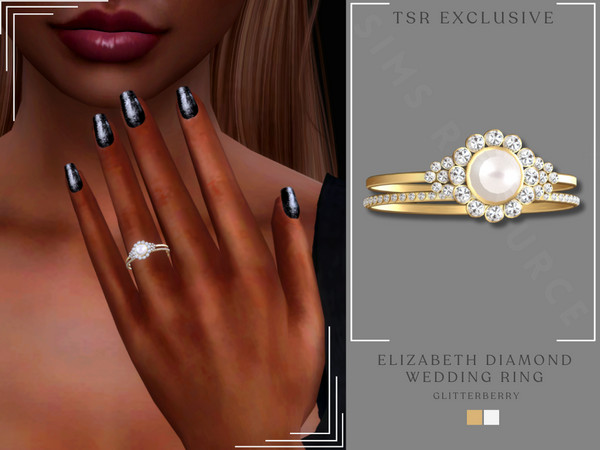 Sims 4 — Elizabeth Diamond Wedding Band by Glitterberryfly — A gorgeous statement diamond and pearl engagement and