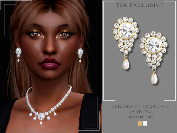 Sims 4 — Elizabeth Diamond Earrings by Glitterberryfly — A statement diamond and pearl earrings