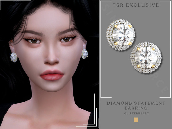 Sims 4 — Statement Diamond Earrings by Glitterberryfly — A statement classic diamond earring in gold