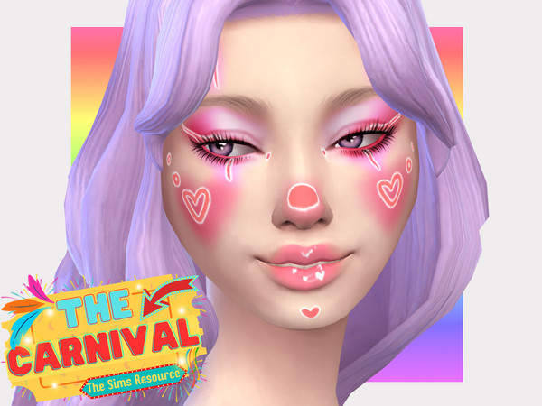 Sims 4 — Carnival Coquette Clown Facepaint by Sagittariah — base game compatible, 6 swatches, properly tagged, enabled