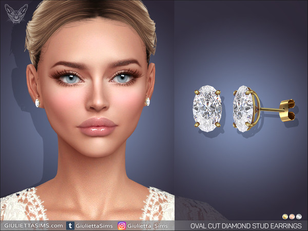 Sims 4 — Oval Cut Diamond Stud Earrings by feyona — Oval Cut Diamond Stud Earrings in 3 colors of metal: yellow gold,