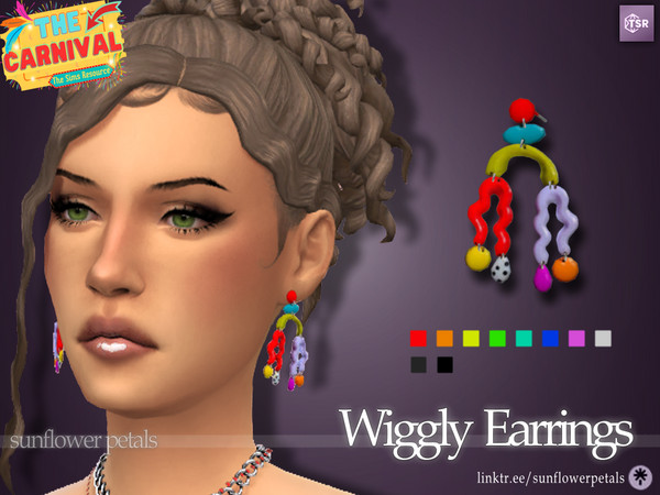 Sims 4 — Wiggly Earrings by SunflowerPetalsCC — A pair of unique earrings in 10 bright and dark colors. BGC