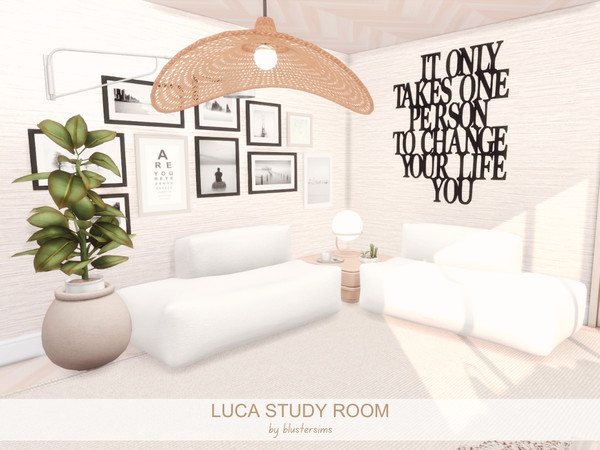 Sims 4 — Luca Study Room by BlusterSims — Spacious study with fireplace, desk and a big and comfy sofa. Size: 5x6