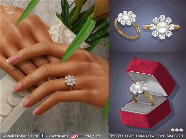 Sims 4 — Timeless Pearl Diamond Engagement Ring by feyona — Timeless Pearl Diamond Engagement Ring comes in 3 colors of