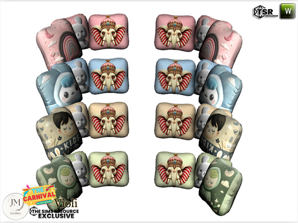 Sims 4 — The carnival Violi cushions for crib by jomsims — Step into a world of softness and whimsy with the Violi