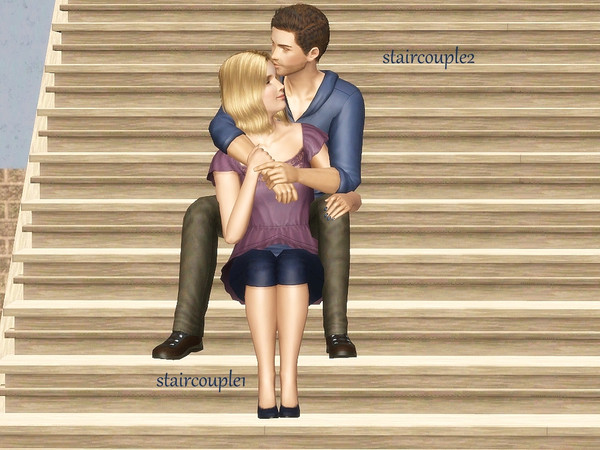 Sims 3 — Stair Couple Pose by jessesue2 — Just a sweet couple cuddle pose duo on a set of stairs where the sim in the