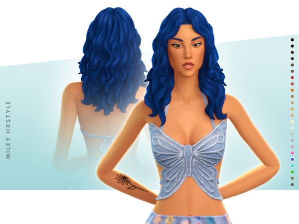 Sims 4 — Miley Hairstyle - Style 1 by simcelebrity00 — This long-length wavy curtain bang hairstyle comes in the 24 EA