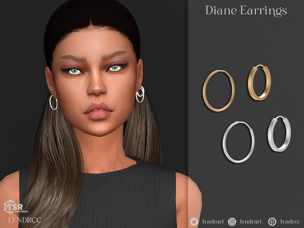 Sims 4 — Diane Earrings by LVNDRCC — Asymmetrical hoops set in gold and silver, for party outfits or brave casual styles.