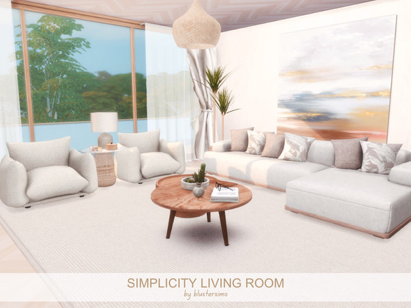 Sims 4 — Simplicity Living  Room by BlusterSims — Spacious living room with simple touches and plenty of seats for a