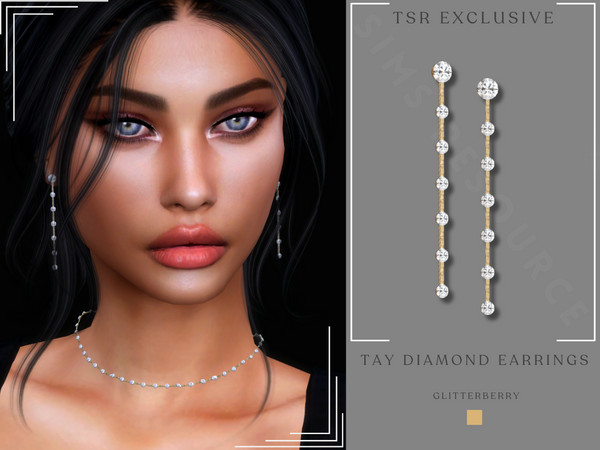 Sims 4 — Tay Diamond Earrings by Glitterberryfly — A drop down gold diamond earring