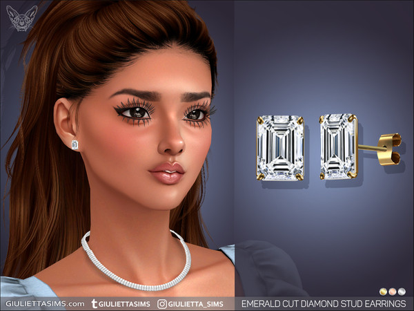 Sims 4 — Emerald Cut Diamond Stud Earrings by feyona — Emerald Cut Diamond Stud Earrings come in 3 colors of metal: