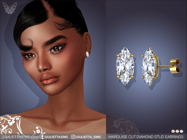 Sims 4 — Marquise Cut Diamond Stud Earrings by feyona — Marquise Cut Diamond Stud Earrings come in 3 colors: yellow,