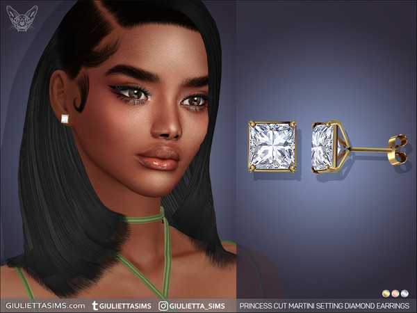Sims 4 — Princess Cut Martini Setting Diamond Stud Earrings by feyona — Princess Cut Martini Setting Diamond Stud