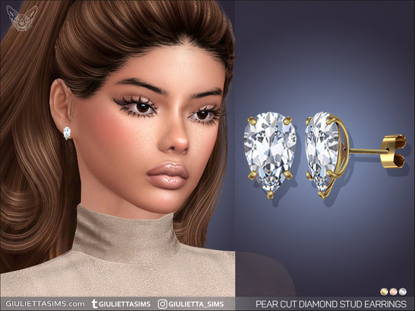 Sims 4 — Pear Cut Diamond Stud Earrings by feyona — Pear Cut Diamond Stud Earrings come in 3 colors: yellow, white, rose.