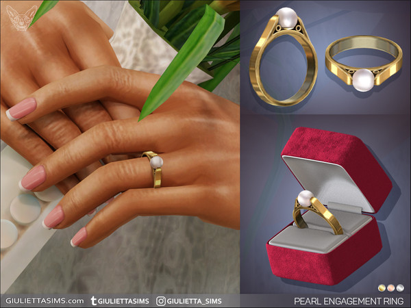 Sims 4 — Pearl Engagement Ring by feyona — Pearl Engagement Ring comes in 3 colors: yellow, white, rose. * 3 swatches