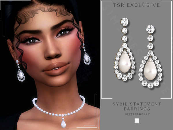 Sims 4 — Sybil Statement Earrings by Glitterberryfly — A diamond earring with pearls