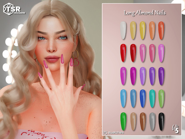 Sims 4 — Long Almond Nails by WisteriaSims — - FOR WOMAN - NEW MESH - TEEN TO ELDER - FingerNail Category