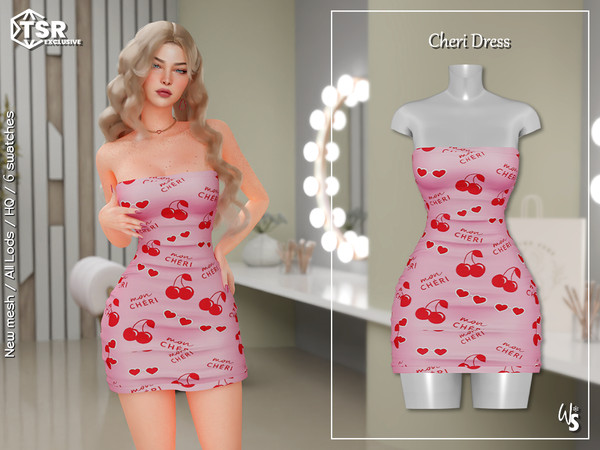 Sims 4 — Cheri Dress by WisteriaSims — - FOR WOMAN - NEW MESH - TEEN TO ELDER - Clothing Body Category