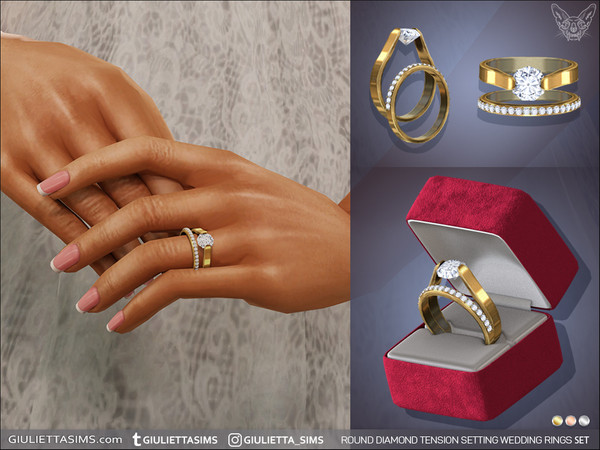 Sims 4 — Round Diamond Tension Setting Wedding Rings by feyona — Round Diamond Tension Setting Wedding Rings comes in 3
