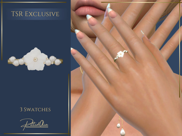 Sims 4 — Keavey Ring by Pitted0live — Flower ring with pearls Custom catalog image