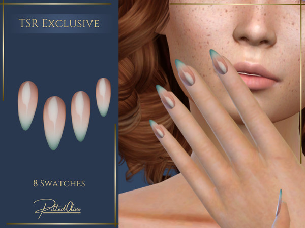 Sims 4 — Daybreak Nails by Pitted0live — Medium almond nails with an ombre colourful french tip Custom catalog image