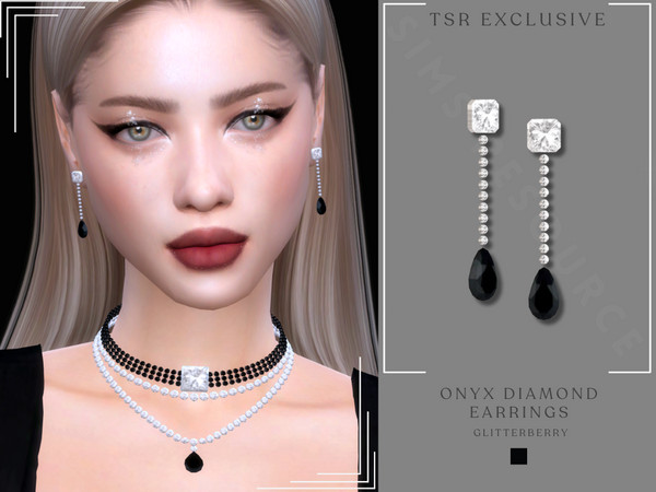 Sims 4 — Onyx Diamond Earrings by Glitterberryfly — A black gemstone diamond earring