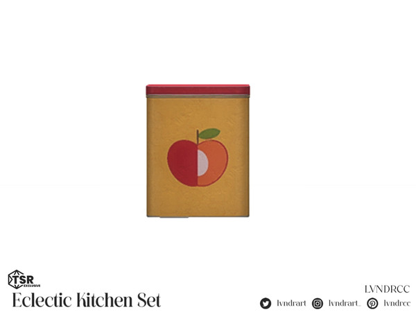 Sims 4 — (LVNDR) Eclectic Kitchen Apple Jar by LVNDRCC — Small set of various ceramic and metal kitchen decorations, in
